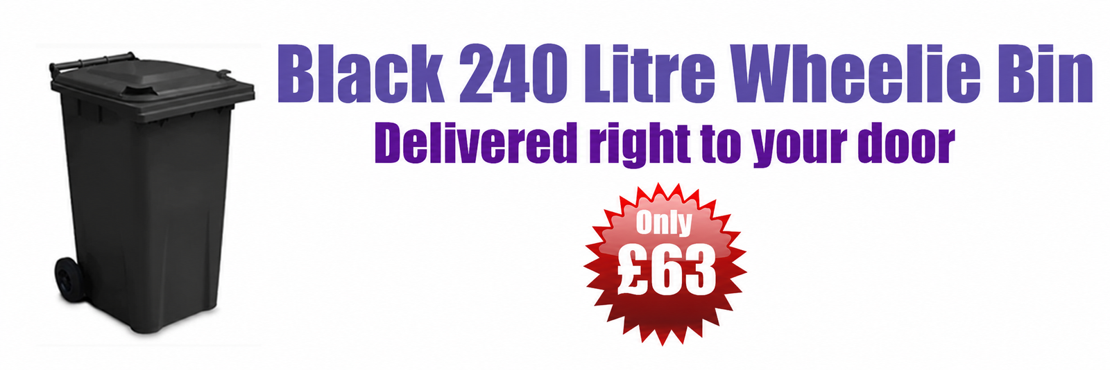 Black 240 litre wheelie Bin NI